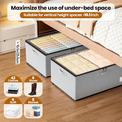 Dayacoco Under Bed Storage With Wheels,10in Underbed Storage Containers 65L | Large Capacity Underbed Storage, No Assembly Required Rolling Under Bed Storage for Clothes Blankets Shoes Grey - size: 10.1 inch height-grey