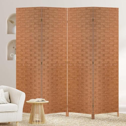 BLKMTY Room Divider, 6ft Folding Privacy Screens, Wall Divider Portable Room Seperating Freestanding Wood Screen, 4 Panels Hand-Woven Design Screen Double Hinged Dividers for Bedroom, Natural - color: Natural
