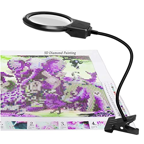 5D Diamond Painting Tools, LED Light with Magnifiers for Diamond Painting, 4X & 6X Magnifier LED Light with Clip and Flexible Neck, 5D Diamond Painting and Cross Stitch Tool Accessory Magnifier Lamp - color: Black