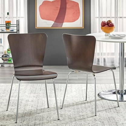 Pisa Modern Bentwood Stackable Dining Chairs Set of 2, Scratch-Resistant, Retro Hourglass Design, Chrome Metal Legs, Unique Kitchen and Dining Room Furniture, Espresso - color: Espresso