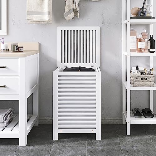 SMIBUY Double Laundry Hamper with Lid, 120L Bamboo Laundry Basket with Removable Liner Bag, 2-Section Clothes Divider Laundry Sorter for Laundry Room, Bathroom, Bedroom (White) - color: White