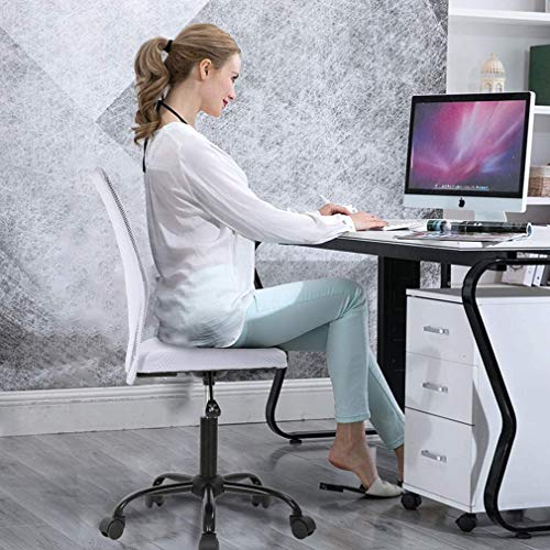 HGS Modern Armless Mesh Task Chair, Ergonomic Computer Chair, Mid-Back Rolling Swivel Chair with Lumbar Support, Height Adjustable, White - color: White