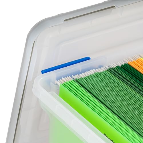 IRIS USA WeatherPro File Box Organizer, Letter/Legal, 32 Qt. 3-Pack, Clear | Store letter and legal documents safely with weather-resistant protection and space-saving stackable storage - style: WeatherPro (Blue) - 3 Pack