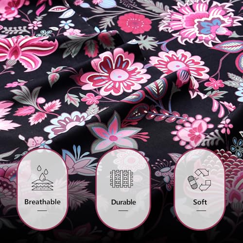 Bedlifes Floral Pattern Bed Sheet Set Twin Size, 16" Deep Pocket 3-Piece | Ultra Soft Microfiber, Breathable & Silky, OEKO-TEX Certified, Easy-Care Machine Washable, 3-Piece, All-Season Spring Bedding - color: Black Red, size: Twin
