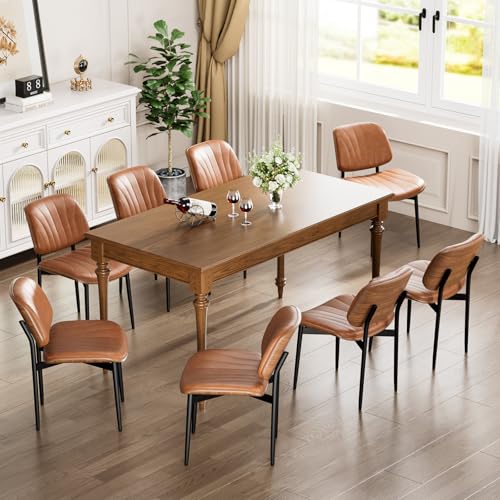 YaFiti Mid Century Dining Chairs Set of 2 with Walnut Bentwood, Light Tan | Ergonomic Walnut Backrest, Upholstered Waterproof PU Leather Seat, Stable Metal Legs, Adjustable Footpads, Apartment Friendly - color: Light Tan Scallop
