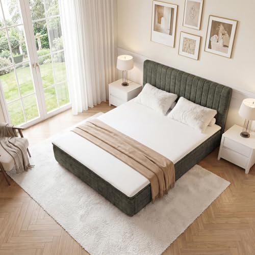Full Compression Bed Boneless Bed Frame with Mattress and Headboard - color: Green, size: Full
