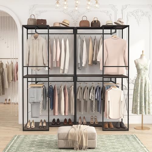 GIANTEX Heavy Duty Clothes Rack, 3-Tier L-Shaped Garment Rack w/3 Open Shelves & 2 Hanging Racks, Anti-Tippling Devices, Industrial Freestanding Closet Organizer for Bedroom, Living Room & Laundry