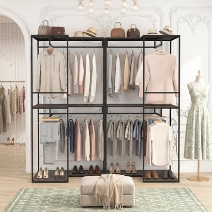 GIANTEX Heavy Duty Clothes Rack, 3-Tier L-Shaped Garment Rack w/3 Open Shelves & 2 Hanging Racks, Anti-Tippling Devices, Industrial Freestanding Closet Organizer for Bedroom, Living Room & Laundry