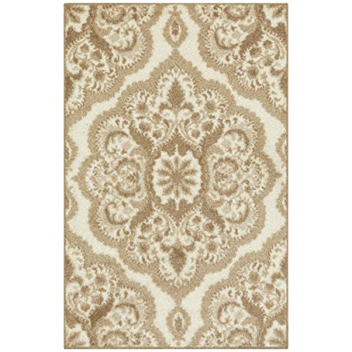 Maples Rugs Vivian Medallion Area Rug – Made in USA – Washable, Non-Slip Indoor Carpet for Kitchen, Entryway, and Living Room, 2'6 x 3'10, Beige - color: Beige, size: 2'6" x 3'10" (Rectangular)