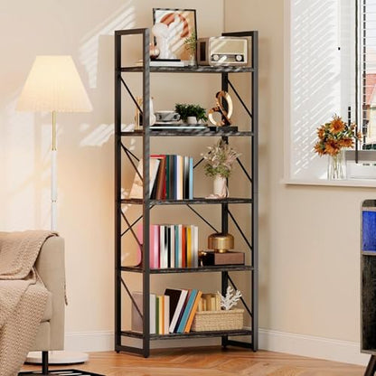 DWVO 5 Tier Bookshelf | Industrial Bookshelves Open Shelf Bookcase, Storage Shelves Organizer Display Rack for Bedroom,Living Room,Office,Kitchen - color: Charcoal Gray