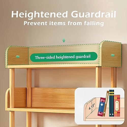 5-Tier Wooden Open Bookcase, Oak | Modern Display Bookshelf with Top Edge, Solid Wood Frame, Home and Office Storage - color: Oak, size: 5-tier