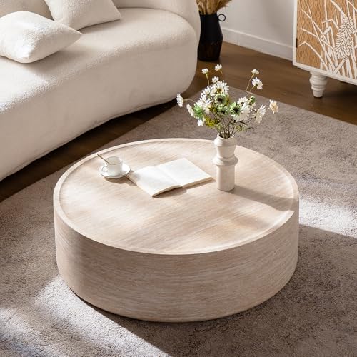 39.37" Round Faux Marble Coffee Table for Living Room, Modern Drum Coffee Table, Faux Stone Mars Pattern Center Table, Minimalist Large Circle Round Coffee Table No Assembly(Mars Pattern) - color: 39.37'' Mars Pattern