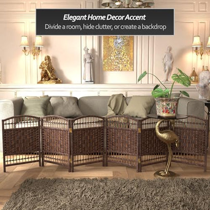 Red Lantern 2 ft. Short Fiber Weave Folding Screen - Dark Mocha - 6 Panels - color: Dark Mocha, size: 6 Panel