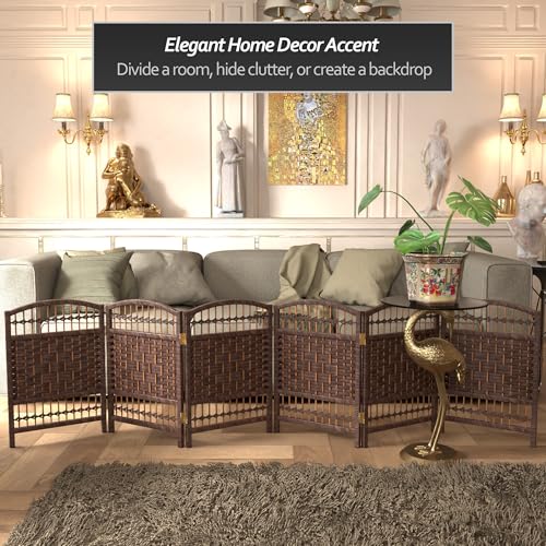 Red Lantern 2 ft. Short Fiber Weave Folding Screen - Dark Mocha - 6 Panels - color: Dark Mocha, size: 6 Panel
