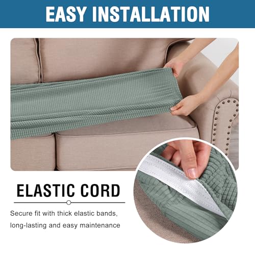 H.VERSAILTEX Super Stretch Individual Seat Cushion Covers Sofa Covers Couch Cushion Covers Slipcover Sets Thick Jacquard Textured Twill Fabric (1 Piece Loveseat Cushion Cover, Sage) - color: Sage, size: 1 Cushion Loveseat