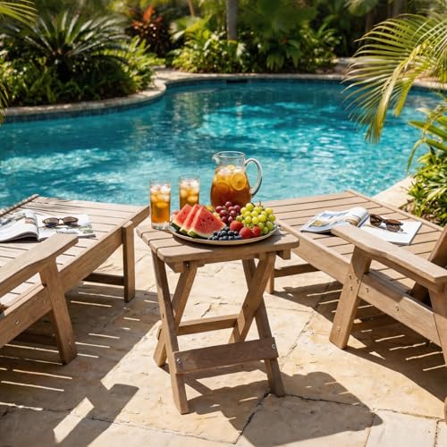 Folding Outdoor Side Table,Small HDPE Patio Table,All-Weather Compact Portable End Table for Patio,Porch,Pool,Brown,11.8" D x 15.7" W x 15.7" H - color: Brown
