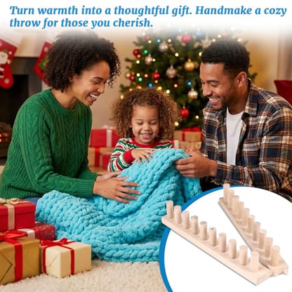 cenoz 30" Beechwood Chunky Knitting Blanket Loom Kit - Adjustable Size Hand Knitting Loom for DIY Throw Chunky Yarn Blankets Scarves Rugs, No Needles Required, Blanket Loom Gift for Beginners Starter - size: 30inch