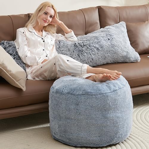 WSOFRLAC Boho Ottoman Living Room Furniture 26"x18", Large Round Ottomans Pouf Couch Foot Rest Grey, Pouf Ottoman Foot Rest with Foam Chunk Filling Pouffe Ottomans Stuffed Foot Rest Poufs for Couch - color: Dark Grey, size: 26"D x 26"W x 18"H