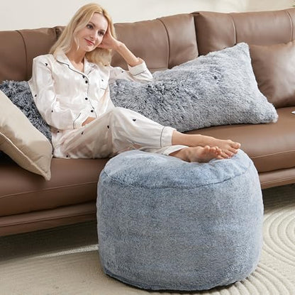WSOFRLAC Boho Ottoman Living Room Furniture 26"x18", Large Round Ottomans Pouf Couch Foot Rest Grey, Pouf Ottoman Foot Rest with Foam Chunk Filling Pouffe Ottomans Stuffed Foot Rest Poufs for Couch - color: Dark Grey, size: 26"D x 26"W x 18"H