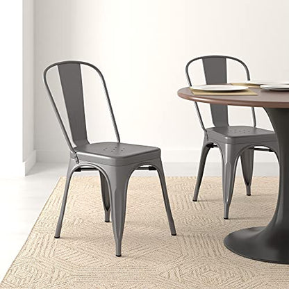Amazon Basics Metal Dining Chairs, Easy to Assemble, Indoor/Outdoor, Stackable, 330-Pound Capacity, Dark Gray, 4-Pack, 20.1 x 17.1 x 33.5 inches - color: Dark Grey