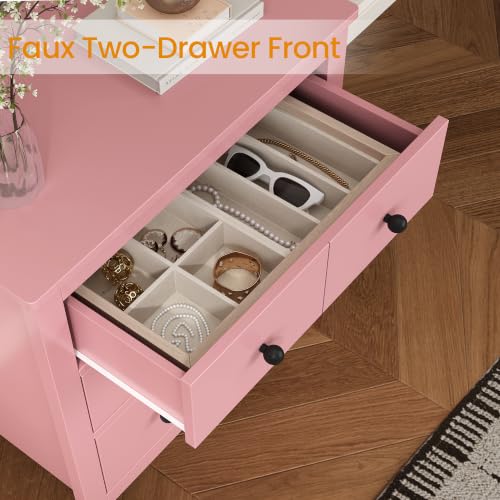 RoyalCraft 3 Drawer Nightstand, Pink Night Stand with Storage Drawers, Wood Bedside Table for Bedroom, Modern End Table for Hallway - color: Pink