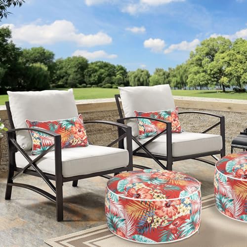Outdoor/Indoor Inflatable Ottoman Pouf D20 xH9, All Weather Round Footstool with Handle, Water Repellent Portable Footrest for Patio Garden Camping Travel-Chili Red Floral - color: A Sadira Chili Haze