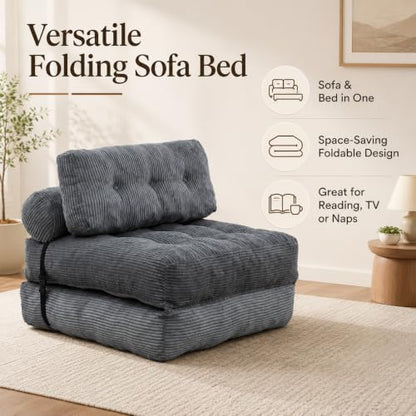 Grey Convertible Sofa Bed Folding Sofa Bed Sleeper Chair Couch Beds, Comfy Floor Beds with Pillow and Back Support, Small Couch for Bedroom, Living Room Bedroom - color: Grey