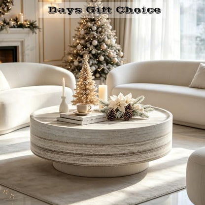 31.5" Round Faux Marble Coffee Table for Living Room (31.5"x12.8") | Center Table, Concrete Coffee Table, Travertine Accent Table, Stone Coffee Table, Living Room Furnitures, Easy to Assembly - color: Dark Grey-a