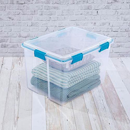 Sterilite 80 Qt Gasket Box, Stackable Storage Bin with Latching Lid and Tight Seal, Plastic Container to Organize Basement, Clear Base and Lid, 1-Pack - size: 80 Quart, style: 1 Pack