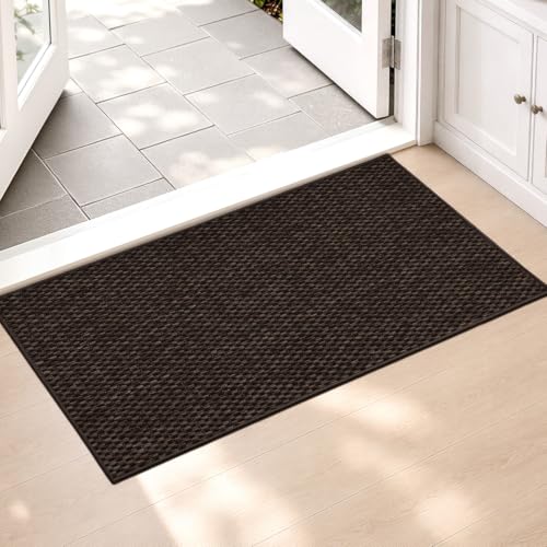 Color&Geometry Ultra-Thin Indoor Door Mat Entrance, 26"x47" Heather Brown | Low-Profile Dirt-Trapping & Absorbent Quick-Dry Surface, Non-Slip Rubber Backing Doormat for Indoor Entryway Entry Front Door - color: Heather Brown, size: 26"x47"