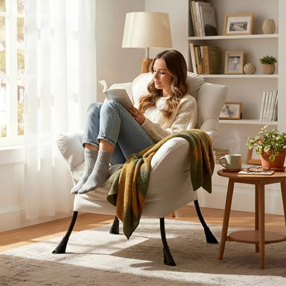 Lazy Chair, Comfy Reading Accent Chair for Bedroom, Beige | Comfy Bedroom Accent Chair with Washable Removable Cover and extra throw pillowfor Living Room Dorm - color: Beige-single