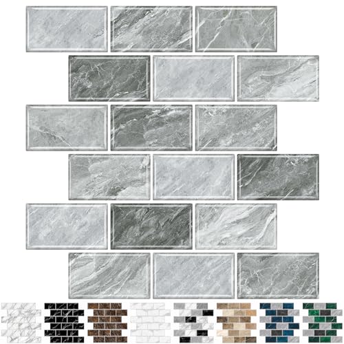 URCOLOR 10-Sheet Stick on Backsplash for Kitchen,12"x12" Peel and Stick Self Adhesive Wall Tiles Back Splashes for Bathroom Light Gray Marble Look - color: Light Gray
