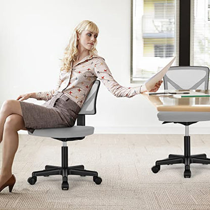 Sweetcrispy Small Armless Desk Chair, Mesh Rolling Office Chairs | Adjustable Ergonomic Lumbar Support, Low-Back, Swivel Wheels, Home Work, Bedroom, Study, Student, Adults, Grey - color: Grey