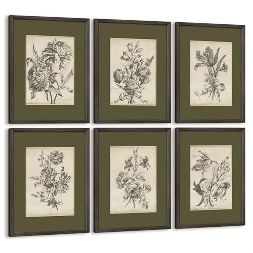 Vintage Floral Wall Art Sketch Flower Prints Antique Botanical Canvas Wall Art Decor Vintage Etchings Floral Poster Green Botanical Painting Sage Green Artwork for Bedroom 12x16x6 Inch Wood Framed - color: Sketch Flower Art, size: 12x16 Inch Wood Framed