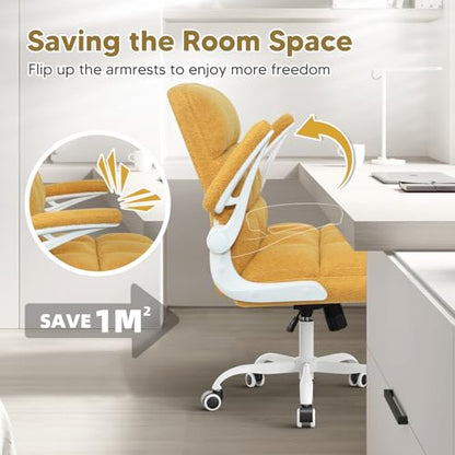 Office Chair with Wheels, Ergonomic Home Office Desk Chair with Flip-up Armrest, Adjustable Rolling Computer Chair Teddy Fleece – Gold - color: Gold
