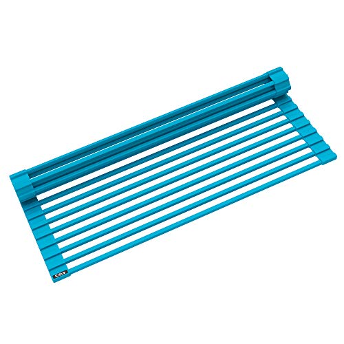 KRAUS Multipurpose Workstation Sink Roll-Up Dish Drying Rack, Colander and Trivet in Aqua, KRM-11AQ - color: Aqua, size: 16.88" x 12" x .38" (Pack of 1)
