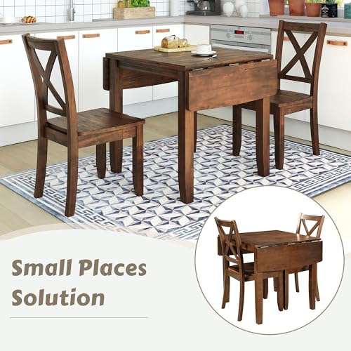 RuiSiSi 3 Piece Dining Table Set, Drop Leaf Kitchen Table Set with 2 X-Back Chairs for Kitchen, Dining Room, Small Space, Walnut - color: Walnut, size: 3 Piece
