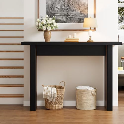 Mid Century Narrow Entryway Console Table, 43.3" Fluted Wood Couch Table Behind Sofa Long and Skinny for Living Room Hallway Entrance Foyer, Black - color: Black