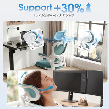 Office Chair Ergonomic Desk Chairs with Adjustable Lumbar Support& Headrest Hanger, High Back Breathable Mesh Chair with Wheels, Rolling Swivel Comfy Task Computer Chair for Home Work Gaming - color: Aqua