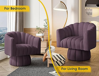 Dewhut Swivel Accent Chair, Barrel Accent Chair, Velvet, Purple | Mid Century Style, Modern Round ArmChair With 360° Swivel Base, For Living Room / Bedroom / Office - color: Purple