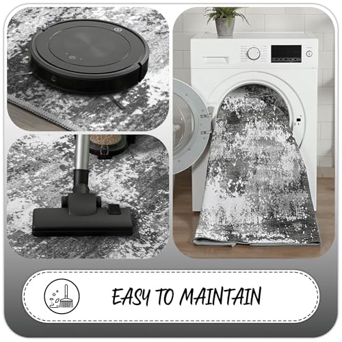 2x6 Rug Runners for Hallways Kitchen Non Slip Washable Grey Entryway Runner Rugs with Rubber Backing 6ft Long Carpet Runner for Laundry Room Bedroom, Low Pile Stain & Fade Resistant, Abstract Gray - color: Grey, size: 2' X 6' (Runner)