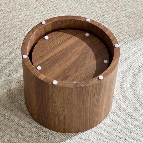 Nesting Coffee Table Set of 2, Modern Round Coffee Table Drum Side Table, Wooden Circle Accent Tables End Tables for Small Spaces Living Room Bedroom Office (Walnut) - color: 18.9" & 14.96" Walnut With Wood Veneer