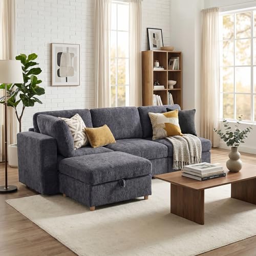 KEIKI 4 Seat Modular Convertible Sofa with Storage Seats, Multifunctional Folding Fabric Sectional Couch with Removable Covers, Modern Sleeper Sofa for Movie Nights, Living Room - size: 4-Seater