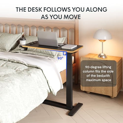 FLEXISPOT H7 28" Pneumatic Height-Adjustable Overbed Table with Wheels | C-shaped bedside table TV Tray,Medical End Side Table,Laptop desk for Hospital Home office use,27.6"W x 15.7"D,Black Maple - color: Black Maple, size: Small