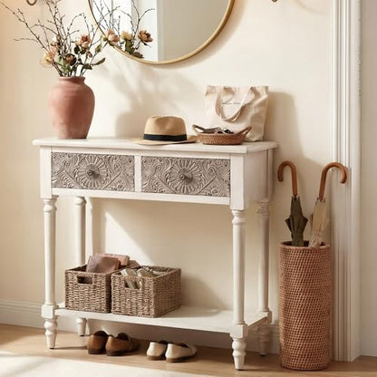 HOMPUS Console Table with 2 Drawers and 1 Shelf, Rectangular Narrow Entryway Table, Antique and Contemporary Accent Sofa Table for Living Room