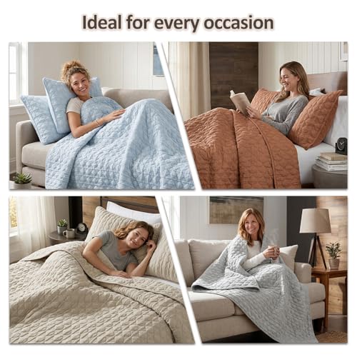 Beige Quilt Queen Size Bedding Sets with 2 Pillow Shams, Lightweight Soft Bedspread Coverlet, Quilted Blanket Thin Comforter Bed Cover, All Season Summer Spring, Tan Cream, 3 Pieces, 90x90 inches - color: Beige, size: Full/Queen