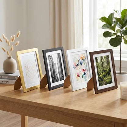 3.5x5 Picture Frame, Wall Mount or Tabletop Photo Frames with Engineered Wood, Gold 4 Pack - color: GD, size: 3.5x5-4PK