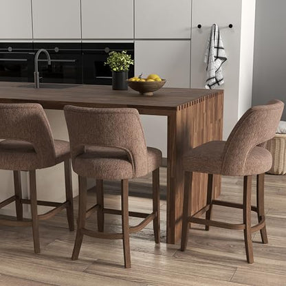 VKNOW Bar Stools Set of 2, 26" Fabric Counter Height Bar Stools, Brown | Modern Upholstered Counter Stools with Rubberwood Legs for Kitchen Island Dining Room Bar - color: Brown, size: Set of 2