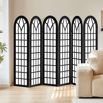 6 Panel Japanese Room Divider, Folding Privacy Screen, Black | Arched Black Wood Room Divider, 94.5"W X 66.9"H, Fully Assembled For Bedrooms, Open Rooms, Dining Areas, And Offices - color: 6 Panel Black, size: 6 Panel