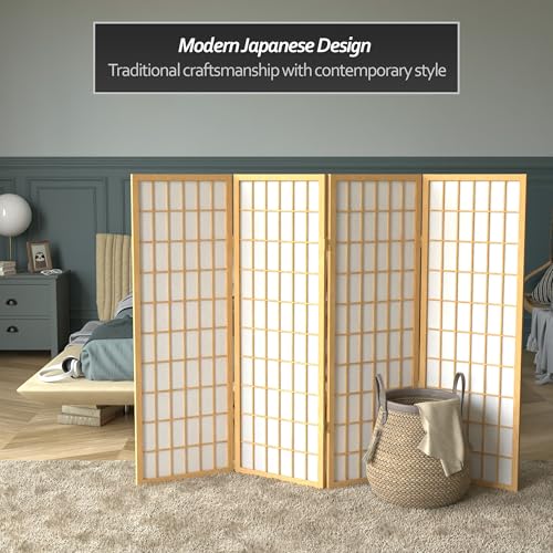 4 ft. Short Window Pane Shoji Screen - Natural - 4 Panels - color: Natural, size: 4 Panels
